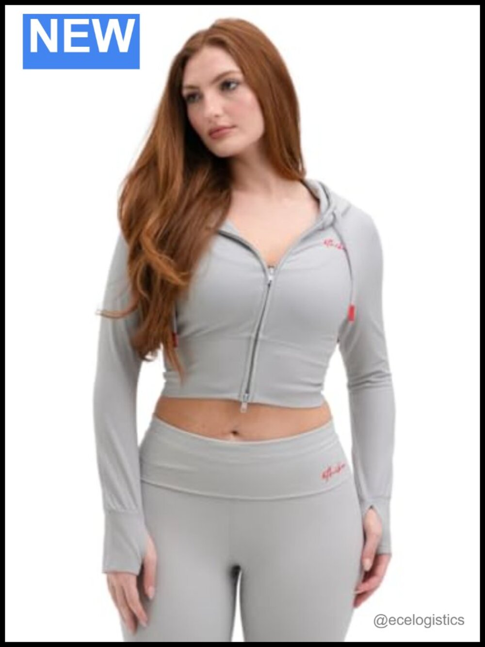 Women's Fitted Cropped Zip Hoodie with Thumb Holes - Lightweight Polyester